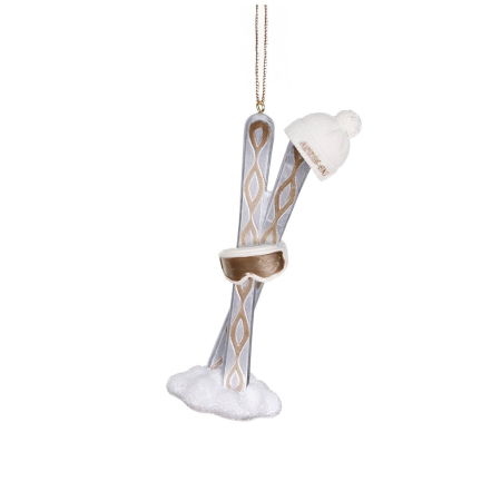 Ornamente pentru brad - Ornament brad Schiuri cu ochelari si caciula, 15 cm, auriu - BraziPremium By OLLMA