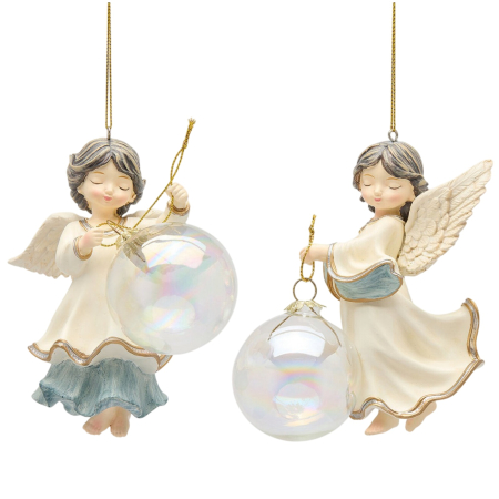 Ornament brad Ingeras cu glob in mana, 14 cm, alb - BraziPremium By OLLMA [2]