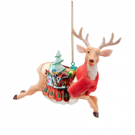 Ornament brad Ren cu fular rosu, 12 cm, multicolor - BraziPremium.ro