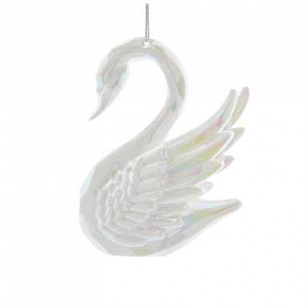 Ornamente pentru brad - Ornament brad Lebada din acril, 10 cm, alb perlat - BraziPremium By OLLMA