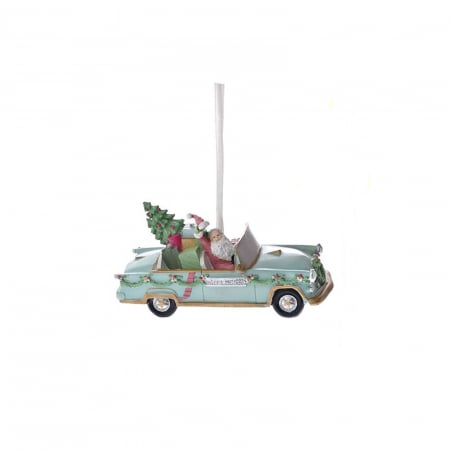 Candy Christmas - Ornament brad Masinuta de epoca, 18x18x30 cm, rasina, albastru - BraziPremium.ro