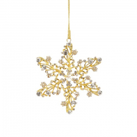 Ornament brad model bijuterie Fulg cu pietre, 10 cm, metal, auriu - BraziPremium.ro