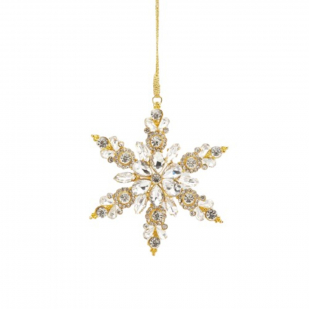Ornament brad model bijuterie Fulg de nea, 10 cm, metal, auriu - BraziPremium.ro