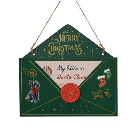 Ornament brad model Scrisoare catre Mos Craciun, 19 cm, verde - BraziPremium By OLLMA