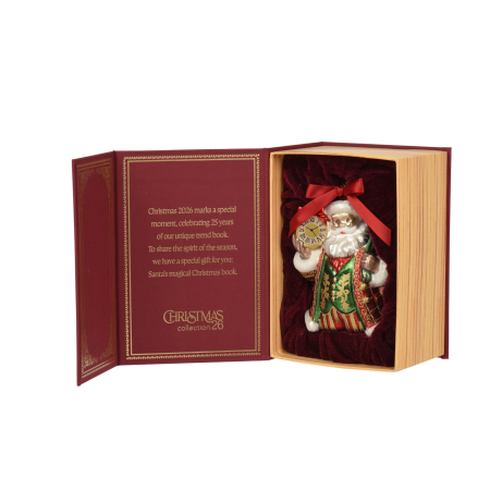 Ornament brad Mos Craciun in cutie cadou tip carte – Editie Premium, 13 cm, rosu - BraziPremium By OLLMA