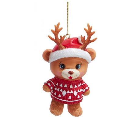 Ornament brad Ursulet cu caciula festiva, 10 cm, multicolor - BraziPremium By OLLMA