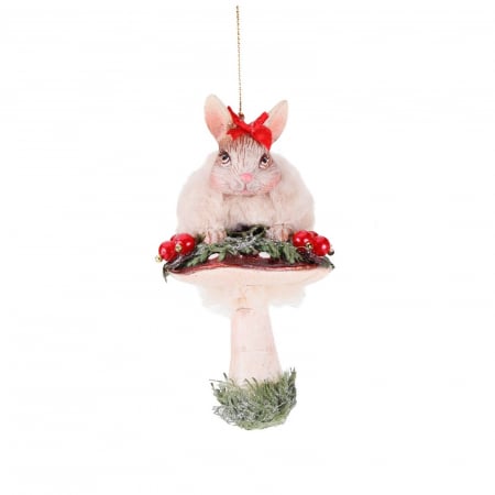 Ornament brad iepuras pe ciuperca, 12 cm, multicolor - BraziPremium.ro
