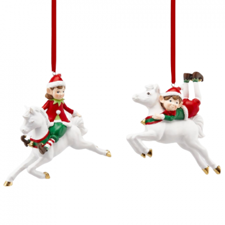Ornament brad Elf pe cal, 11 cm, rasina, multicolor - BraziPremium.ro