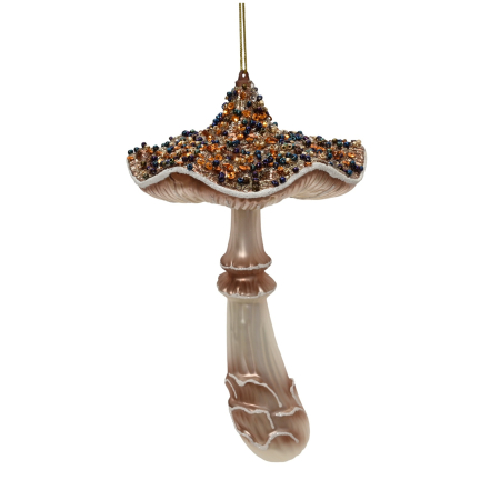 Ornamente pentru brad - Ornament brad Ciuperca cu margele stralucitoare, 18 cm, maro - BraziPremium By OLLMA