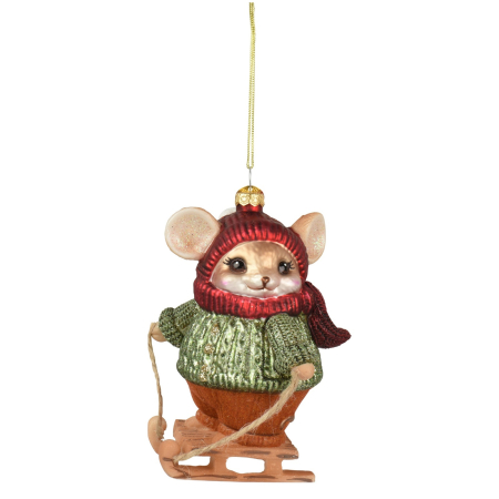 Ornament brad Soricel pe sanie, 12 cm, multicolor - BraziPremium By OLLMA