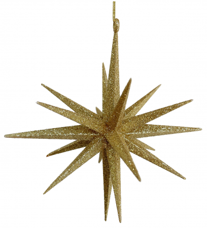 Ornamente pentru brad - Ornament brad stea 3D cu sclipici, 14 cm, plastic, auriu - BraziPremium.ro