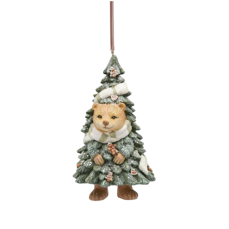 Forest Tale - Ornament brad Ursulet in brad cu fular, 12 cm, verde - BraziPremium By OLLMA