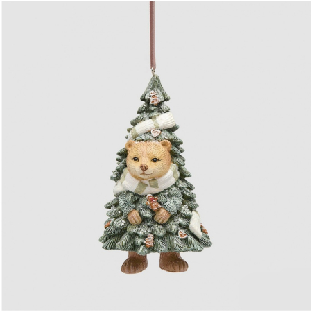 Ornament brad Ursulet in brad cu fular, 12 cm, verde - BraziPremium By OLLMA [1]