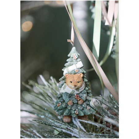 Ornament brad Ursulet in brad cu fular, 12 cm, verde - BraziPremium By OLLMA [2]