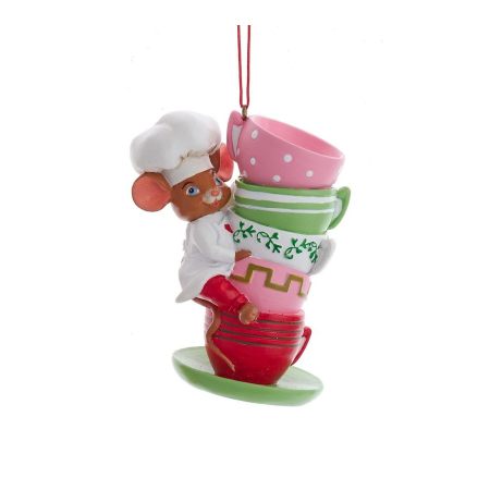 Ornament brad Soricelul bucatar cu cesti, 8 cm, multicolor - BraziPremium By OLLMA