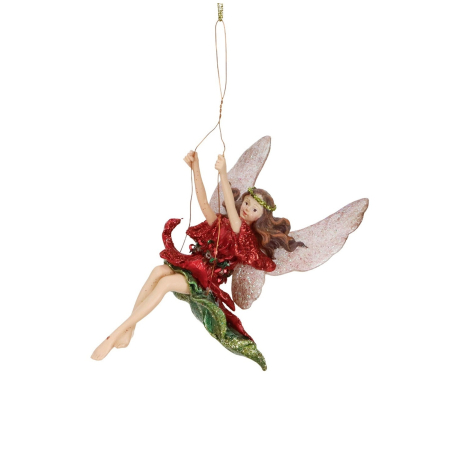 Ornament brad Zana pe leagan, 11 cm, rosu - BraziPremium By OLLMA