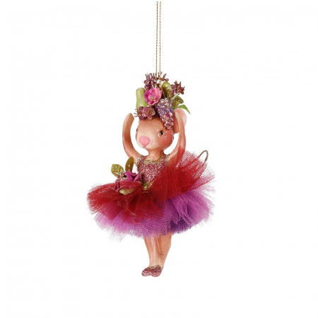Ornament brad Soricica balerina cu fusta tul, 13 cm, roz - BraziPremium.ro