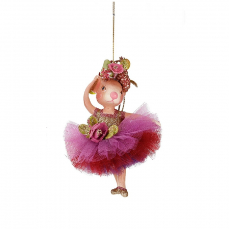 Ornament brad Soricica balerina cu fusta tul, 13 cm, roz - BraziPremium.ro [1]