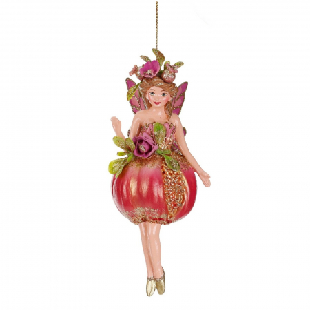 ORNAMENTE BRAD - Ornament brad Zana cu rochie in forma de rodie, 16 cm, roz - BraziPremium.ro