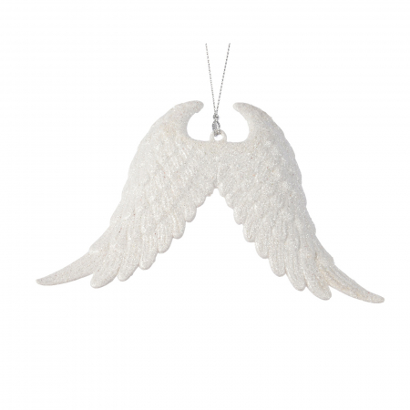 Figurine si decoratiuni pentru brad - Ornament brad Aripi de Inger cu sclipici, 2.5x16x10 cm, alb - BraziPremium.ro
