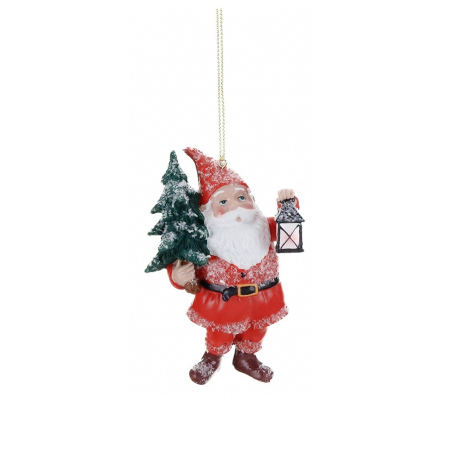 Ornament brad Gnom cu zapada, 9 cm, rosu - BraziPremium By OLLMA