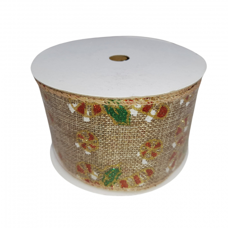 Cadouri Craciun - Panglica decorativa pentru cadouri, 6 cm x 9 m, bej - BraziPremium.ro