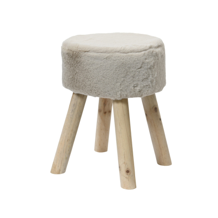 Taburet cu picioare din lemn si blana artificiala, 30x38 cm, bej - BraziPremium By OLLMA