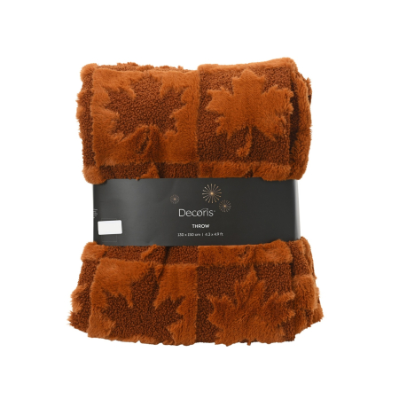 Patura decorativa cu frunze, 130x150 cm, maro - BraziPremium By OLLMA