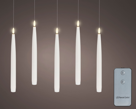 Set 5 Lumanari LED suspendate cu telecomanda, efect flacara, lumina calda, 27.5 cm, alb - BraziPremium By OLLMA [1]