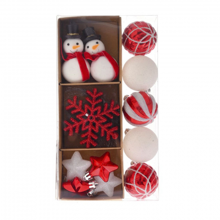 Ornamente pentru brad - Set 12 ornamente brad pentru Craciun, 13x5x25 cm, plastic, alb - BraziPremium.ro