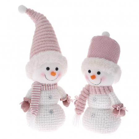 Figurine si animale - Set 2 decoratiuni Craciun Familie Om de Zapada, 16x12x33 cm, roz - BraziPremium.ro