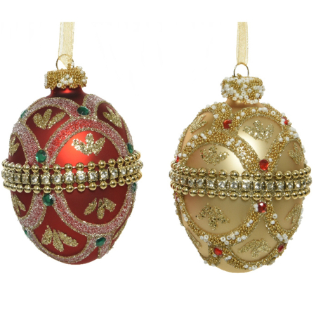 Set 2 globuri brad Craciun Royal Elegance, forma ovala, 6x8 cm, multicolor - BraziPremium By OLLMA