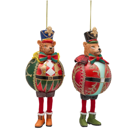 Classic Romance - Set 2 globuri brad Craciun pisici in uniforma de soldat, 10 cm, multicolor - BraziPremium By OLLMA