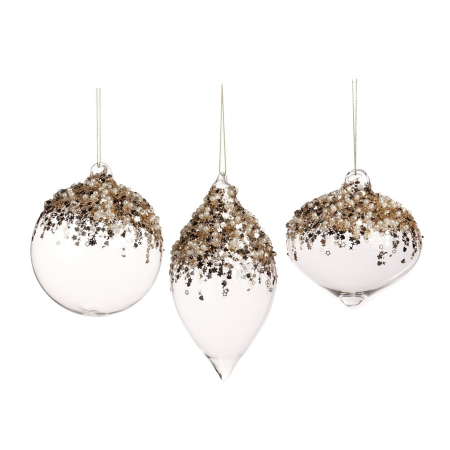 Set 3 globuri brad Craciun Glam Pearl, 10 cm, transparent - BraziPremium By OLLMA
