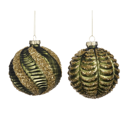 Set 2 globuri brad Craciun Forest Sparkle, 10 cm, verde - BraziPremium By OLLMA