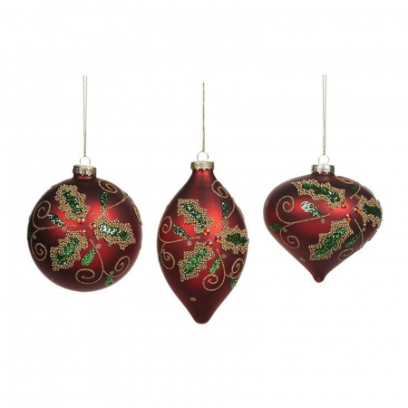 Set 3 globuri brad Craciun Classic Christmas, 10 cm, rosu - BraziPremium.ro