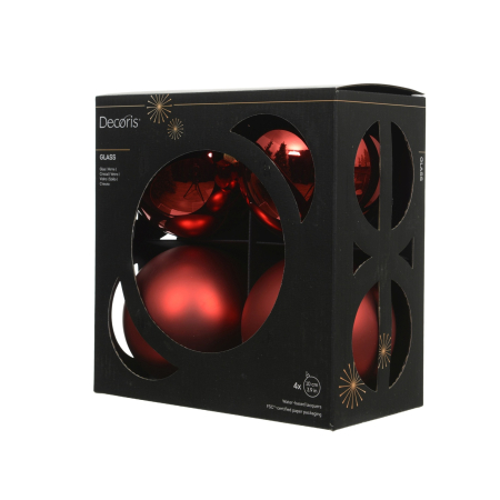 Set 4 globuri brad Craciun cu aspect stralucitor si mat, 10 cm, rosu - BraziPremium By OLLMA [1]