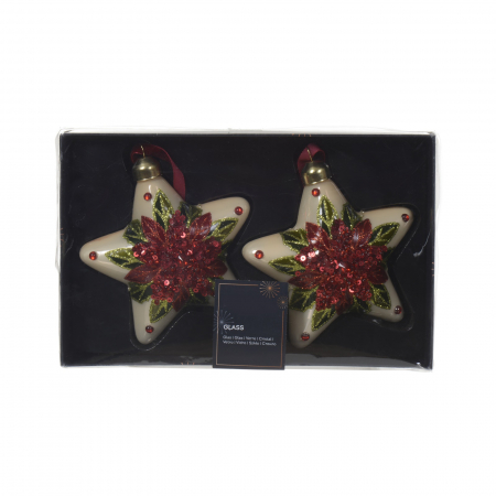 Set 2 globuri pentru brad Glitter Star, 9 cm, sticla, rosu - BraziPremium.ro [1]