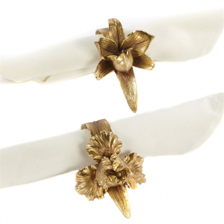Cadouri Craciun - Set 2 inele pentru servetele Orhidee si Iris, 9 cm, rasina, gold