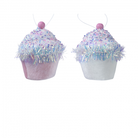 Candy Christmas - Set 2 ornamente brad model briosa, 9 cm, spuma, roz - BraziPremium.ro
