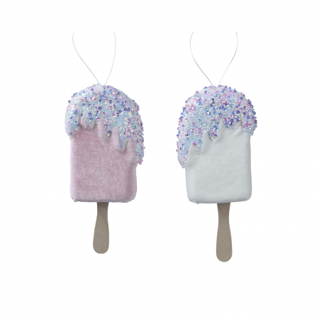 Candy Christmas - Set 2 ornamente brad model inghetata, 11 cm, spuma, roz - BraziPremium.ro