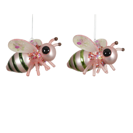 Ornamente pentru brad - Set 2 ornamente brad Insecta cu paiete si sclipici, 8 cm, roz - BraziPremium By OLLMA