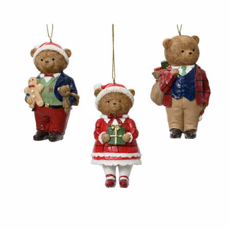 Ornamente pentru brad - Set 3 ornamente brad familie de Ursuleti, 6x4x11 cm, multicolor - BraziPremium By OLLMA