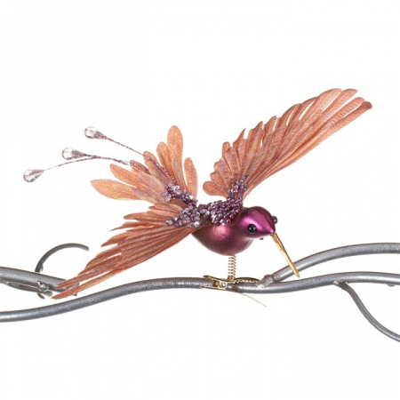 Forest Tale - Ornament brad pasare Colibri, ciclam, 18 cm