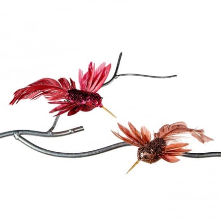 Forest Tale - Set 2 ornamente brad pasarea Colibri, visiniu, 17 cm