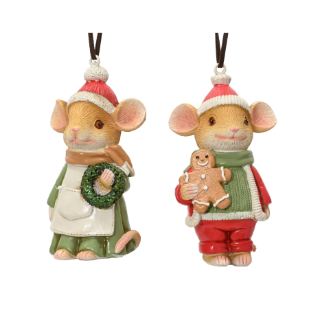 Set 2 ornamente brad Soricei fata si baiat, 10.5 cm, multicolor - BraziPremium By OLLMA