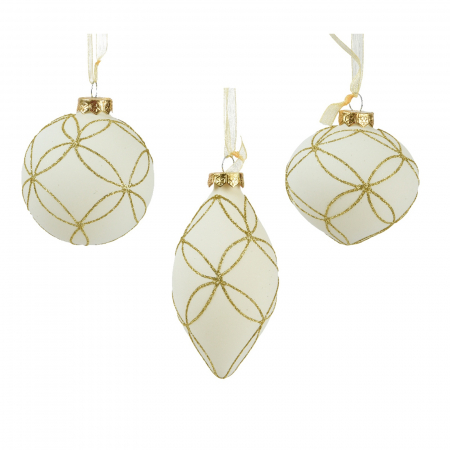 ORNAMENTE BRAD - Set 3 globuri brad Craciun Winter Royale, 8 cm, auriu - BraziPremium.ro