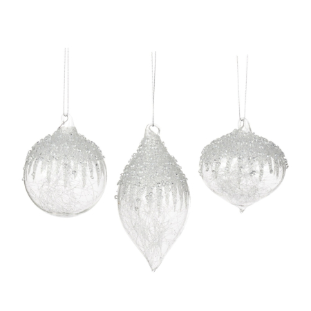 Globuri - Set 3 globuri brad Craciun Winter Ice, 8 cm, transparent - BraziPremium By OLLMA