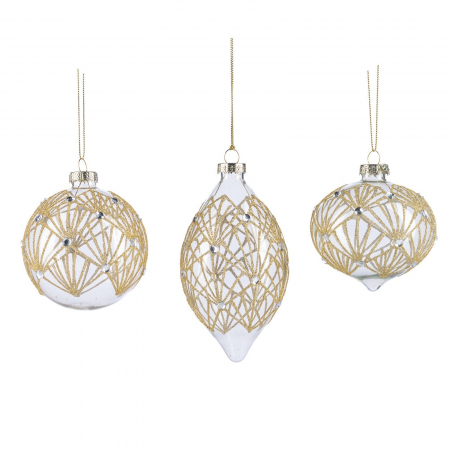 Set 3 globuri brad Craciun Golden Elegance, 8 cm, transparent - BraziPremium.ro