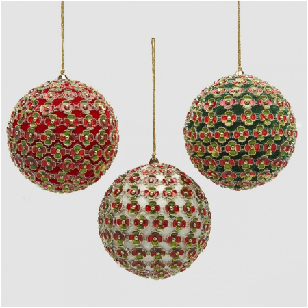 Set 3 globuri brad Craciun cu flori decorative, 10 cm, multicolor - BraziPremium By OLLMA [1]